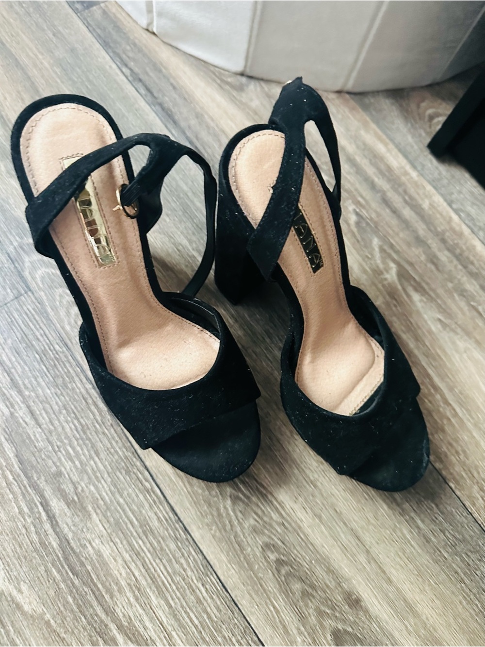 Black Suede Open-Toe Block Heel Sandals - Women
